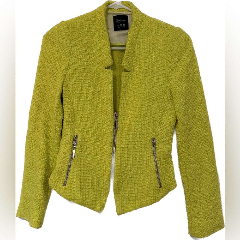 Tweed zara blazer in bright lime green